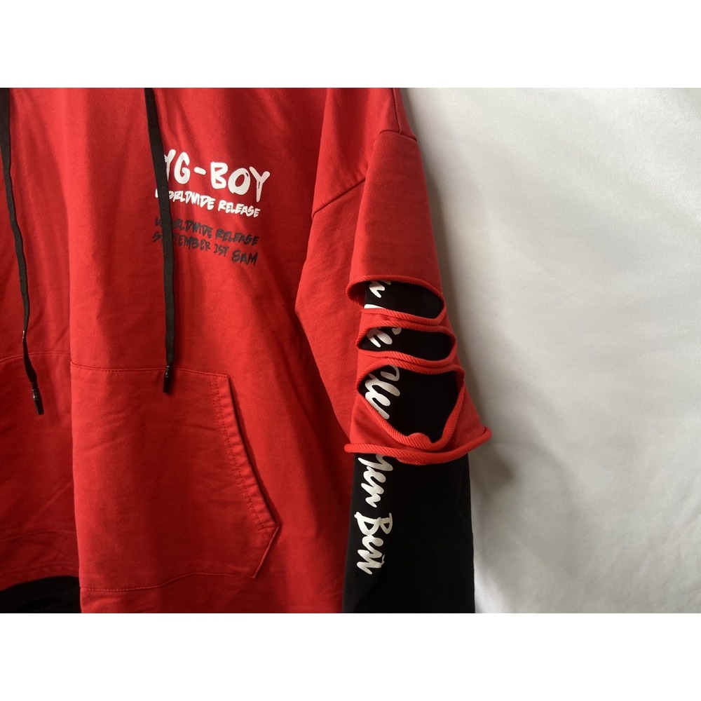 Yuge Fashion Red Black Layered Distressed Graphic Hoodie Mens 3XL Streetwear - Picture 11 of 16